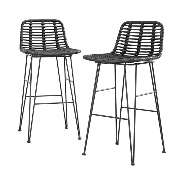NNEDSZ Gardeon 2x Outdoor Bar Stools Rattan Black