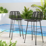 NNEDSZ Gardeon 2x Outdoor Bar Stools Rattan Black