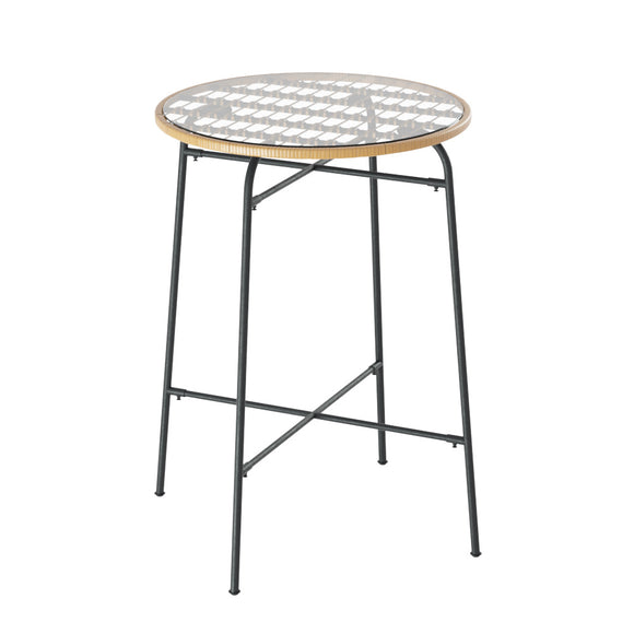 NNEDSZ Outdoor Bar Table Wicker Dining Bistro Patio Balcony Glass Table Steel