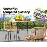 NNEDSZ Outdoor Bar Table Wicker Dining Bistro Patio Balcony Glass Table Steel