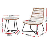 NNEDSZ Gardeon 3PC Outdoor Setting Wicker Bistro Set Table Chairs Patio Furniture Brown