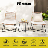 NNEDSZ Gardeon 3PC Outdoor Setting Wicker Bistro Set Table Chairs Patio Furniture Brown
