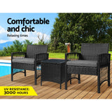 NNEDSZ Gardeon 3PC Outdoor Bistro Set Patio Furniture Wicker Dining Chairs Table Cushion Black