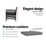 NNEDSZ Gardeon 3PC Outdoor Bistro Set Patio Furniture Wicker Dining Chairs Table Cushion Black