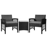 NNEDSZ Gardeon 3PC Outdoor Bistro Set Patio Furniture Wicker Dining Chairs Table Cushion Black