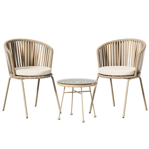 NNEDSZ 3PC Outdoor Bistro Set Patio Furniture Rope Setting Chairs Table Beige