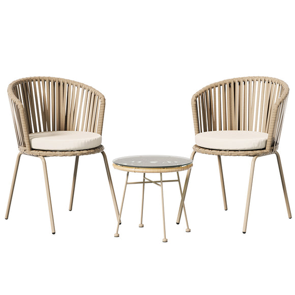 NNEDSZ 3PC Outdoor Bistro Set Patio Furniture Rope Setting Chairs Table Beige