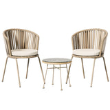 NNEDSZ 3PC Outdoor Bistro Set Patio Furniture Rope Setting Chairs Table Beige
