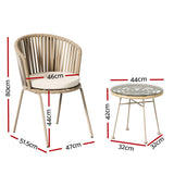 NNEDSZ 3PC Outdoor Bistro Set Patio Furniture Rope Setting Chairs Table Beige