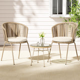 NNEDSZ 3PC Outdoor Bistro Set Patio Furniture Rope Setting Chairs Table Beige