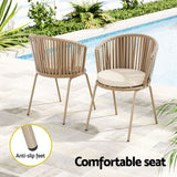 NNEDSZ 3PC Outdoor Bistro Set Patio Furniture Rope Setting Chairs Table Beige