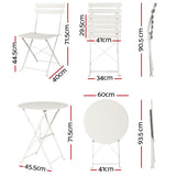NNEDSZ Gardeon 3PC Outdoor Bistro Set Steel Table and Chairs Patio Furniture White
