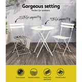 NNEDSZ Gardeon 3PC Outdoor Bistro Set Steel Table and Chairs Patio Furniture White