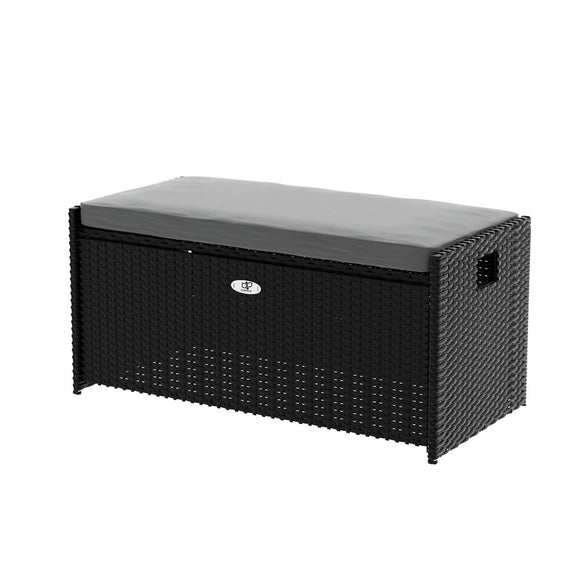 NNEDSZ Gardeon Outdoor Storage Bench Box Wicker Garden Sheds Tools Cushion Patio Furniture Black