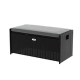 NNEDSZ Gardeon Outdoor Storage Bench Box Wicker Garden Sheds Tools Cushion Patio Furniture Black