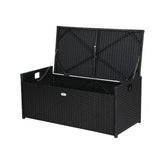 NNEDSZ Gardeon Outdoor Storage Bench Box Wicker Garden Sheds Tools Cushion Patio Furniture Black