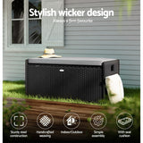 NNEDSZ Gardeon Outdoor Storage Bench Box Wicker Garden Sheds Tools Cushion Patio Furniture Black