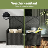 NNEDSZ Gardeon Outdoor Storage Bench Box Wicker Garden Sheds Tools Cushion Patio Furniture Black
