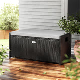 NNEDSZ Gardeon Outdoor Storage Bench Box Wicker Garden Sheds Tools Cushion Patio Furniture Black