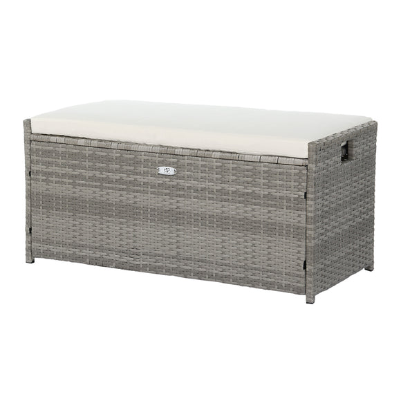 NNEDSZ Outdoor Storage Bench Box Wicker Garden Sheds Tools Cushion Patio Furniture Grey