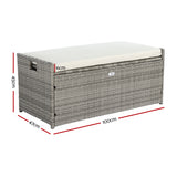 NNEDSZ Outdoor Storage Bench Box Wicker Garden Sheds Tools Cushion Patio Furniture Grey