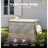 NNEDSZ Outdoor Storage Bench Box Wicker Garden Sheds Tools Cushion Patio Furniture Grey
