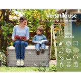 NNEDSZ Outdoor Storage Bench Box Wicker Garden Sheds Tools Cushion Patio Furniture Grey