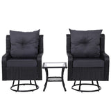 NNEDSZ Gardeon 3PC Outdoor Furniture Bistro Set Lounge Wicker Swivel Chairs Table Cushion Black