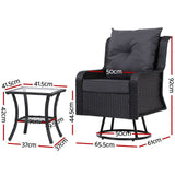 NNEDSZ Gardeon 3PC Outdoor Furniture Bistro Set Lounge Wicker Swivel Chairs Table Cushion Black