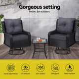 NNEDSZ Gardeon 3PC Outdoor Furniture Bistro Set Lounge Wicker Swivel Chairs Table Cushion Black