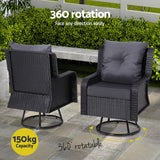 NNEDSZ Gardeon 3PC Outdoor Furniture Bistro Set Lounge Wicker Swivel Chairs Table Cushion Black