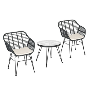 NNEDSZ 3PC Outdoor Furniture Bistro Set Lounge Setting Table Chairs Cushion Patio Grey