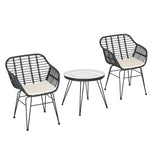 NNEDSZ 3PC Outdoor Furniture Bistro Set Lounge Setting Table Chairs Cushion Patio Grey