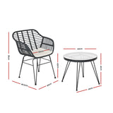 NNEDSZ 3PC Outdoor Furniture Bistro Set Lounge Setting Table Chairs Cushion Patio Grey