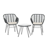 NNEDSZ 3PC Outdoor Furniture Bistro Set Lounge Setting Table Chairs Cushion Patio Grey