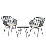 NNEDSZ 3PC Outdoor Furniture Bistro Set Lounge Setting Table Chairs Cushion Patio Grey