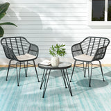NNEDSZ 3PC Outdoor Furniture Bistro Set Lounge Setting Table Chairs Cushion Patio Grey