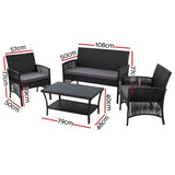 NNEDSZ Gardeon 4PCS OutdoorSofa Set with Storage Cover Wicker Harp Chair Table Black