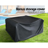 NNEDSZ Gardeon 4PCS OutdoorSofa Set with Storage Cover Wicker Harp Chair Table Black