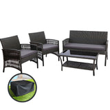 NNEDSZ Gardeon 4PCS Outdoor Sofa Set with Storage Cover Wicker Harp Chair Table Grey