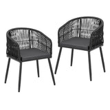 Gardeon 2PC Outdoor Dining Chairs Wicker Chair Patio Furniture Garden Steel Black