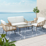 NNEDSZ Gardeon 4-Piece Outdoor Sofa Set Rattan Lounge Setting Table Chairs