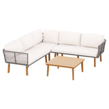 NNEDSZ 5-Seater Outdoor Sofa Set Wooden Lounge Setting Aluminum