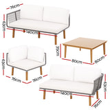 NNEDSZ 5-Seater Outdoor Sofa Set Wooden Lounge Setting Aluminum