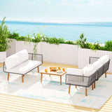 NNEDSZ 5-Seater Outdoor Sofa Set Wooden Lounge Setting Aluminum