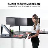 NNEMB Corner Standing Desk, 1730W x 1730W x 750D, 3 Motors, 120kg Load, Sit to Stand Up Electric Height Adjustable, Black/White Frame