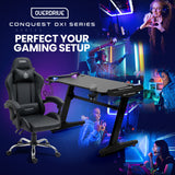 NNEMB Gaming Office Chair and Desk Combo, LED-FX Light Effects, USB Outlets, Headset Hanger, Cup Holder, Black
