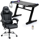 NNEMB Gaming Office Chair and Desk Combo, LED-FX Light Effects, USB Outlets, Headset Hanger, Cup Holder, Black