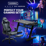 NNEMB Gaming Office Desk and Chair, LED-FX Light Effects, USB Outlets, Headset Hanger, Cup Holder and Footrest, Black