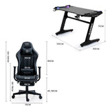 NNEMB Gaming Office Desk and Chair, LED-FX Light Effects, USB Outlets, Headset Hanger, Cup Holder and Footrest, Black
